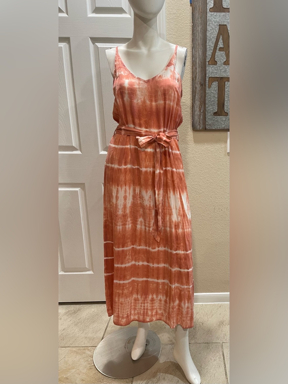 Bella Dahl Orange & White Tie-Dye Maxi Dress Size Small - NWOT